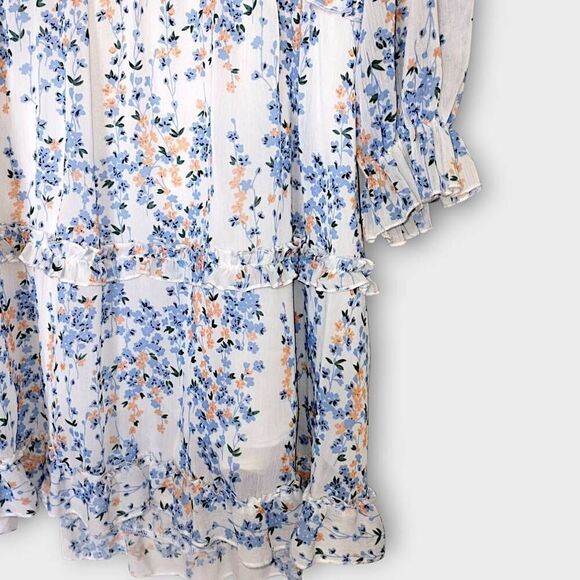 Ladies Dress Sz XL Ruffles Floral Blue Low V Open Back Coquette Cottagecore Shee - Picture 7 of 14